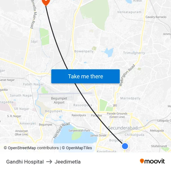 Gandhi Hospital to Jeedimetla map