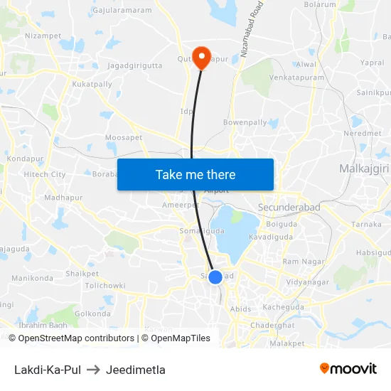 Lakdi-Ka-Pul to Jeedimetla map