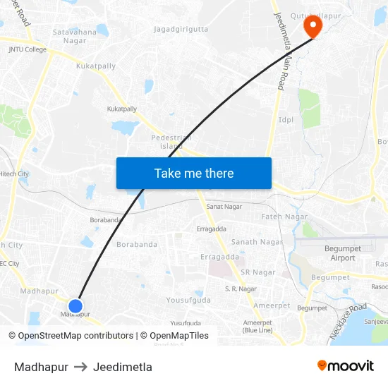 Madhapur to Jeedimetla map