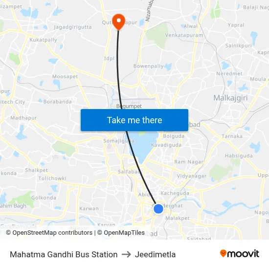 Mahatma Gandhi Bus Station to Jeedimetla map