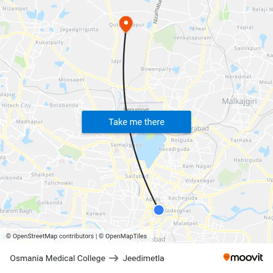 Osmania Medical College to Jeedimetla map