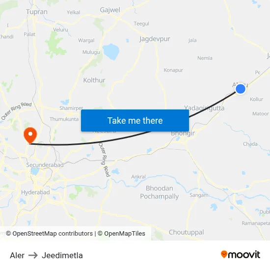 Aler to Jeedimetla map