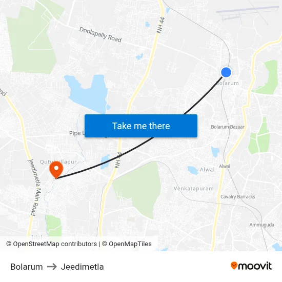 Bolarum to Jeedimetla map