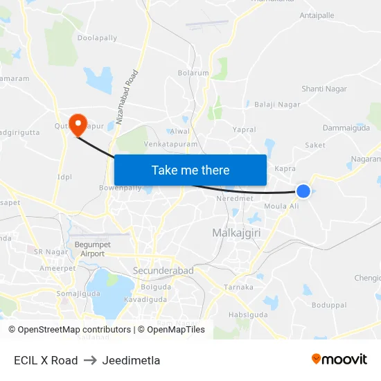 ECIL X Road to Jeedimetla map