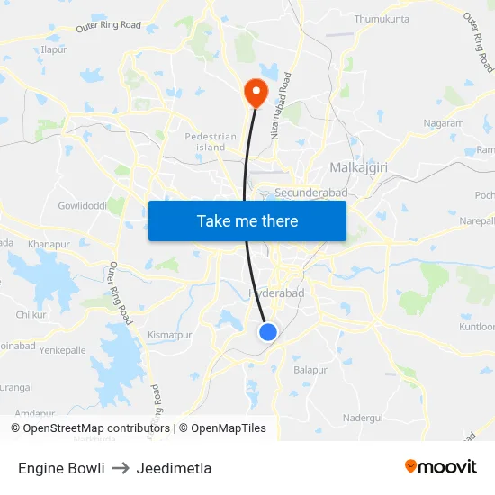 Engine Bowli to Jeedimetla map