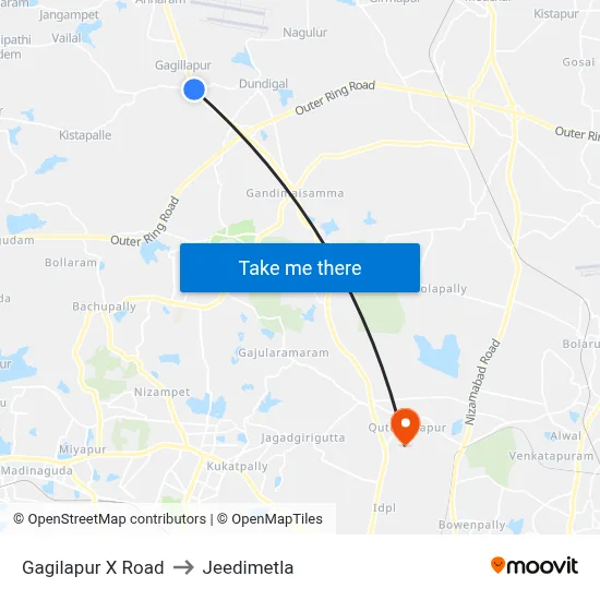 Gagilapur X Road to Jeedimetla map