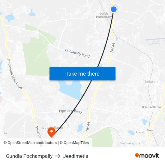Gundla Pochampally to Jeedimetla map