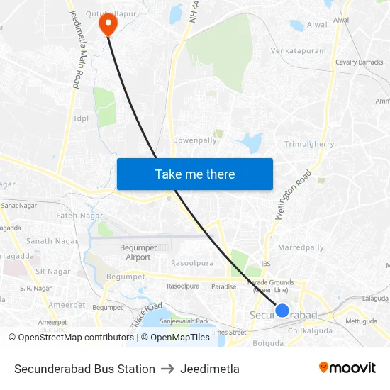 Secunderabad Bus Station to Jeedimetla map
