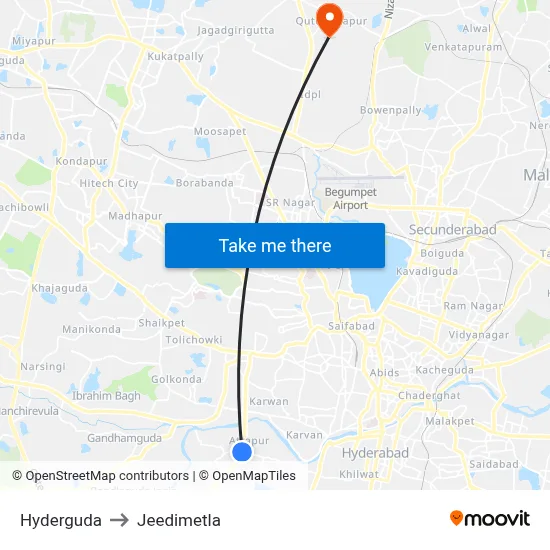 Hyderguda to Jeedimetla map