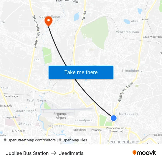 Jubilee Bus Station to Jeedimetla map