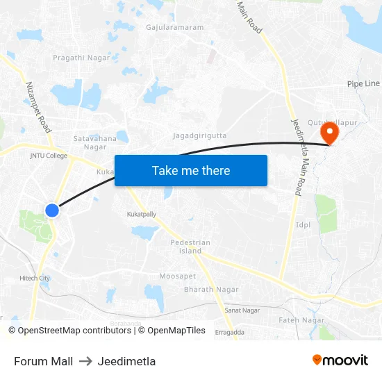 Forum Mall to Jeedimetla map