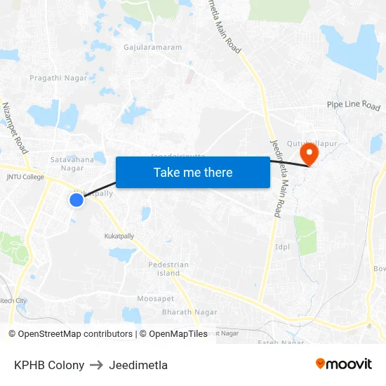 KPHB Colony to Jeedimetla map