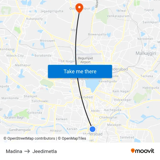 Madina to Jeedimetla map