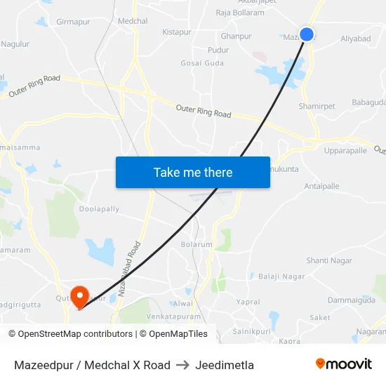 Mazeedpur / Medchal X Road to Jeedimetla map