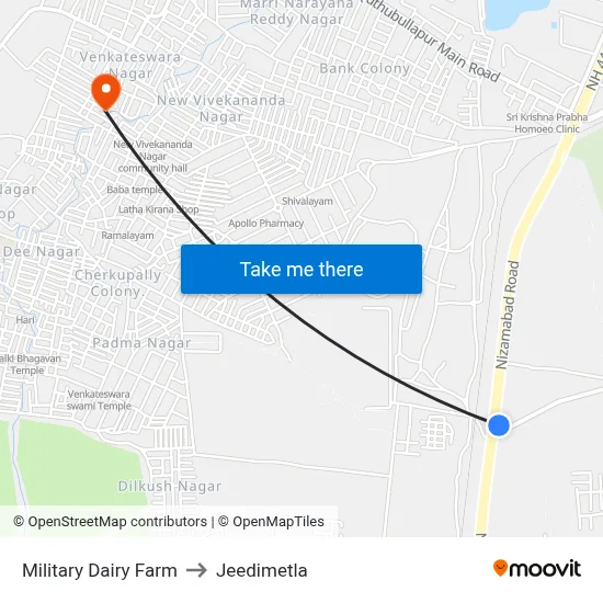 Military Dairy Farm to Jeedimetla map