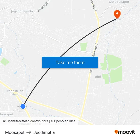 Moosapet to Jeedimetla map