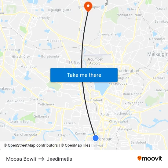 Moosa Bowli to Jeedimetla map