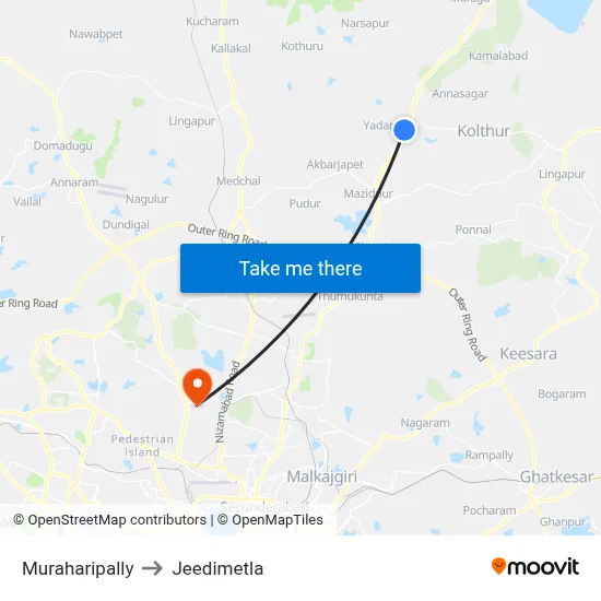 Muraharipally to Jeedimetla map