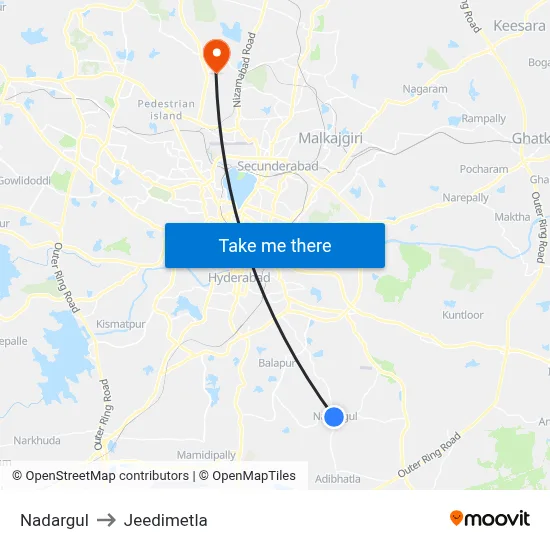 Nadargul to Jeedimetla map
