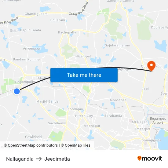Nallagandla to Jeedimetla map