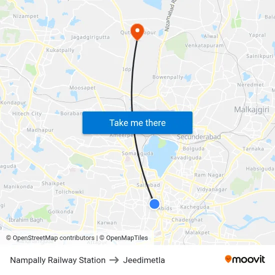 Nampally Railway Station to Jeedimetla map