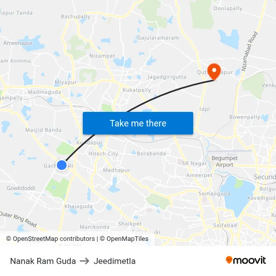 Nanak Ram Guda to Jeedimetla map