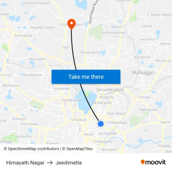 Himayath Nagar to Jeedimetla map