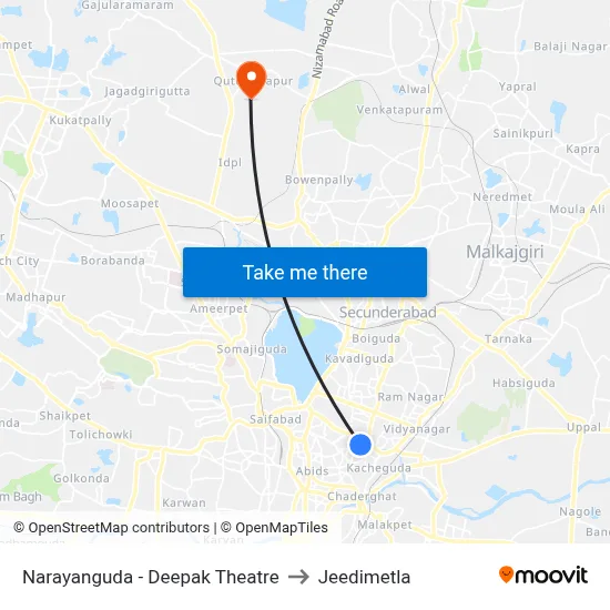 Narayanguda - Deepak Theatre to Jeedimetla map