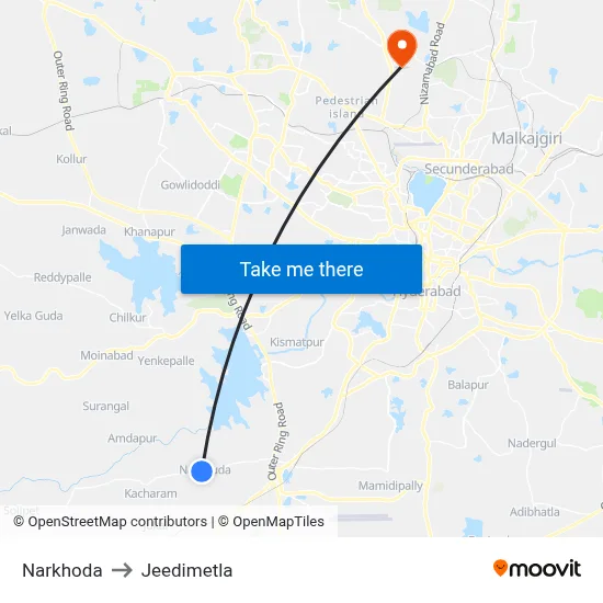 Narkhoda to Jeedimetla map