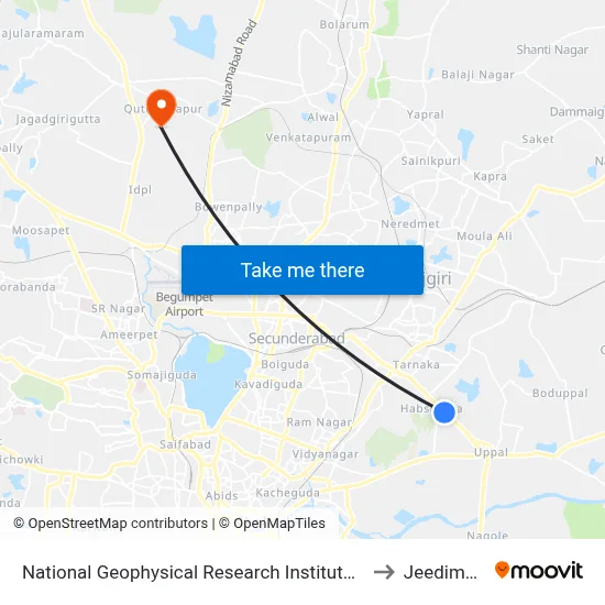 National Geophysical Research Institute (Ngri) to Jeedimetla map