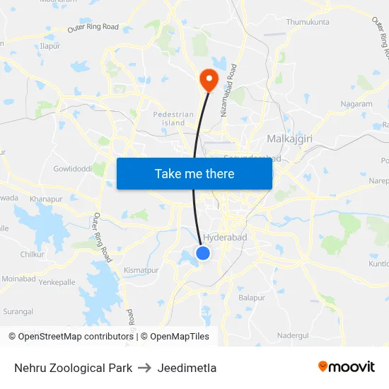 Nehru Zoological Park to Jeedimetla map