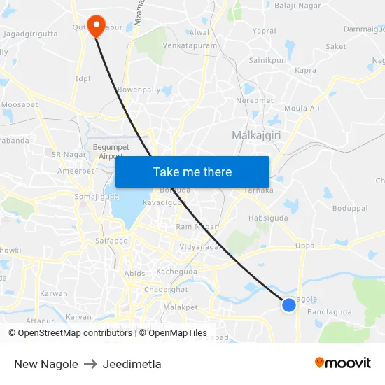 New Nagole to Jeedimetla map