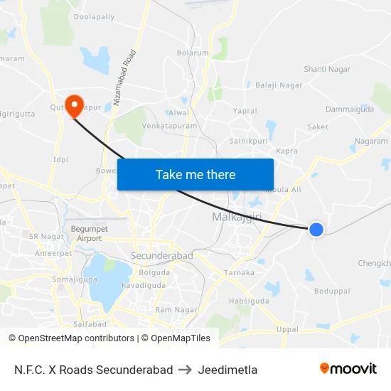 N.F.C. X Roads Secunderabad to Jeedimetla map