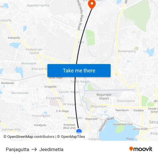 Panjagutta to Jeedimetla map