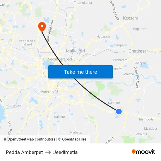 Pedda Amberpet to Jeedimetla map