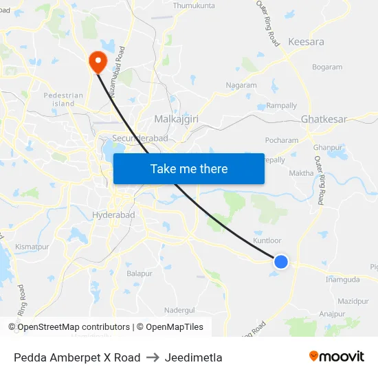 Pedda Amberpet X Road to Jeedimetla map