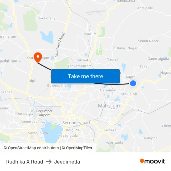 Radhika X Road to Jeedimetla map