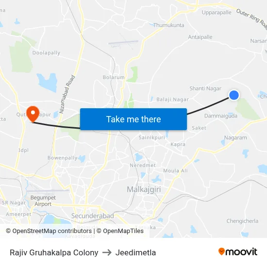 Rajiv Gruhakalpa Colony to Jeedimetla map
