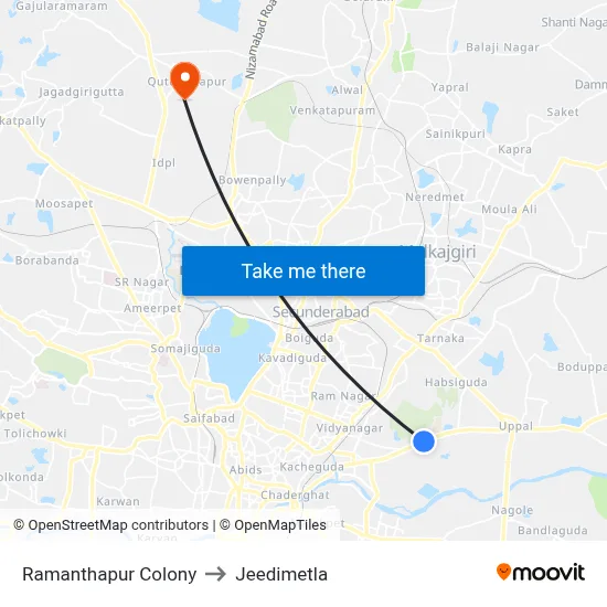 Ramanthapur Colony to Jeedimetla map