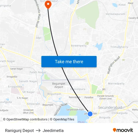 Ranigunj Depot to Jeedimetla map