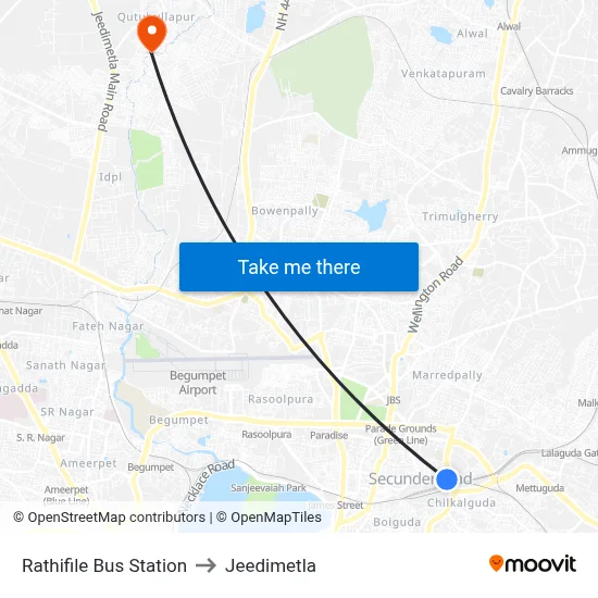 Rathifile Bus Station to Jeedimetla map