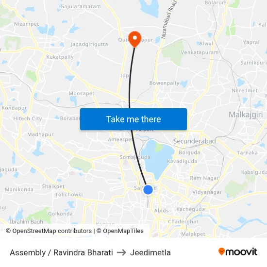 Assembly / Ravindra Bharati to Jeedimetla map