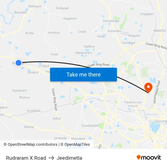 Rudraram X Road to Jeedimetla map