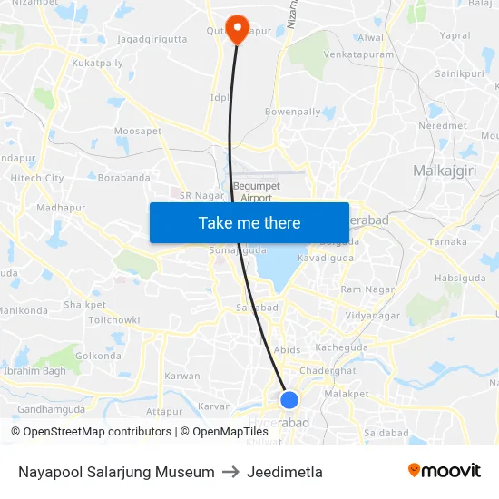 Nayapool Salarjung Museum to Jeedimetla map
