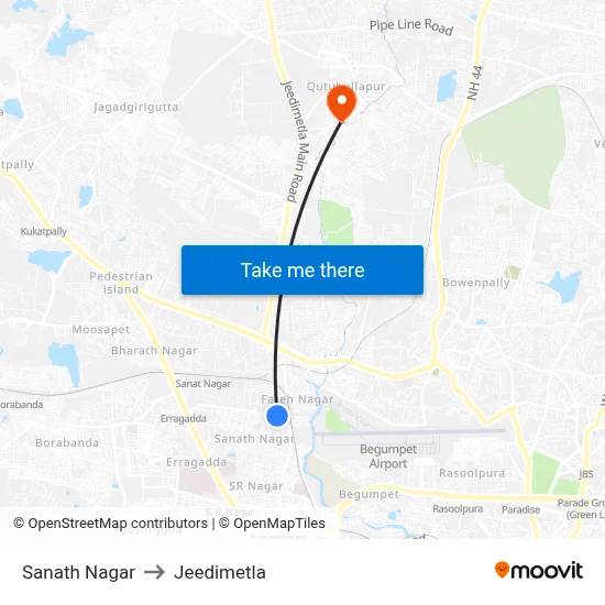 Sanath Nagar to Jeedimetla map