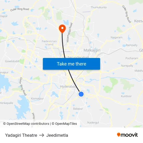 Yadagiri Theatre to Jeedimetla map
