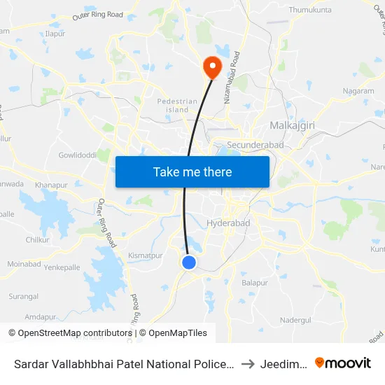 Sardar Vallabhbhai Patel National Police Academy to Jeedimetla map