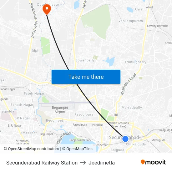 Secunderabad Railway Station to Jeedimetla map