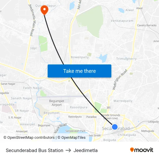 Secunderabad Bus Station to Jeedimetla map