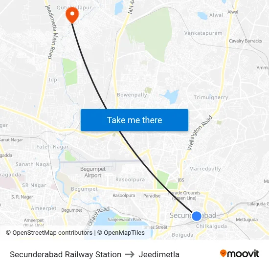 Secunderabad Railway Station to Jeedimetla map